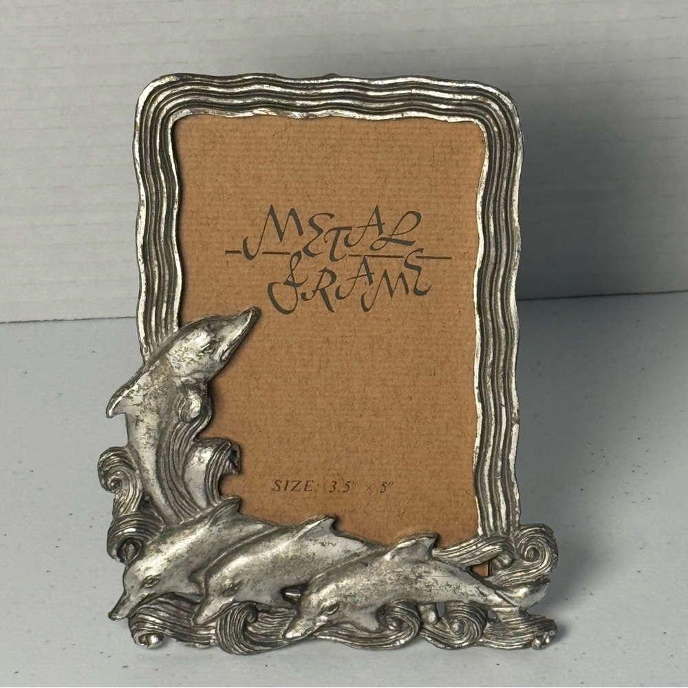 Dolphin Heavy Silver Tone Metal Picture Frame Photo 3.5” X 5”